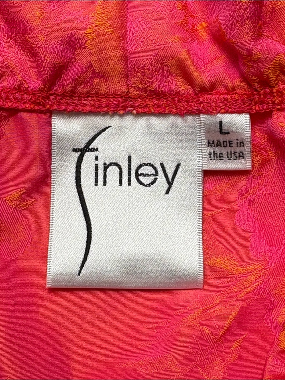 Finley Crosby Top Neon Rose Floral Jacquard Ruffle Neck Blouse Pink Orange L - Picture 10 of 11